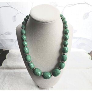 Vintage Green Lucite Beaded Necklace 18" Mid-Century Style Glows